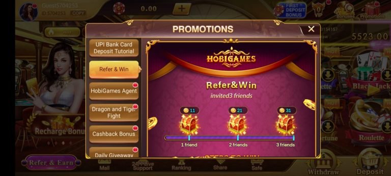 Refer & Earn Offer in Hobi Games Apk