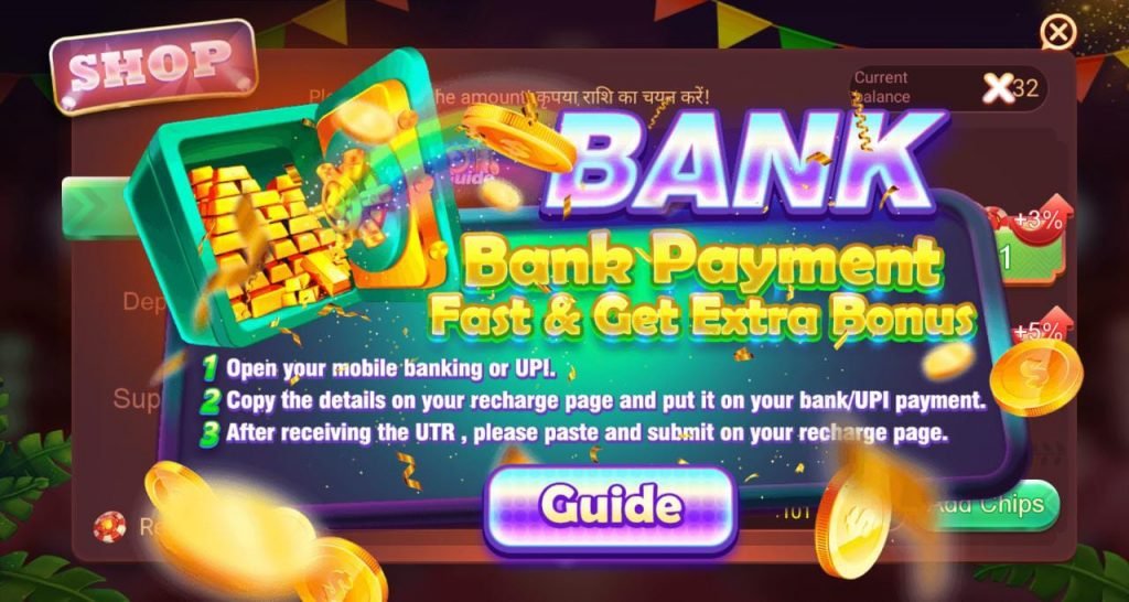 Add money with the Bank option in Rummy Nabob Apk