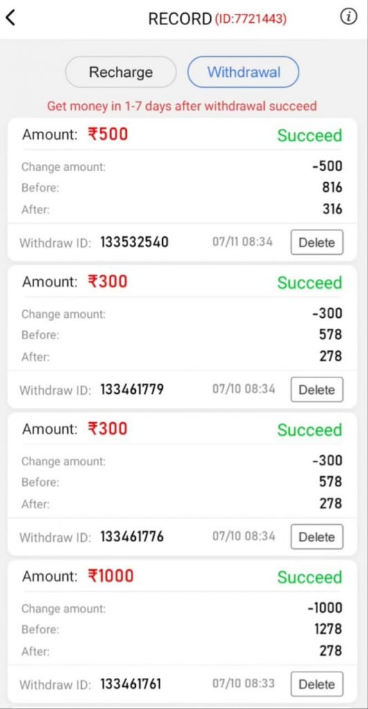 Payment Proof in Teen Patti Vungo Apk