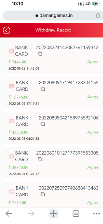 Daman games Earning Proof