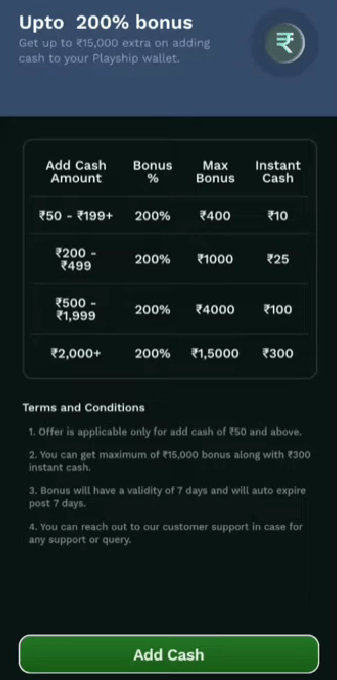 Step-5. How To Add Money in Playship Rummy App?