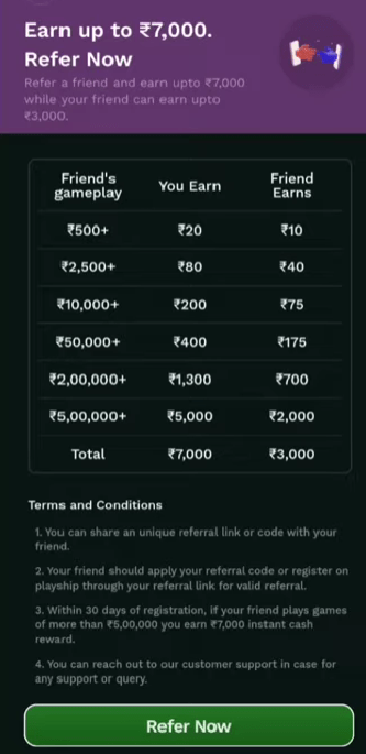 Refer And Earn in Playship Rummy Apk