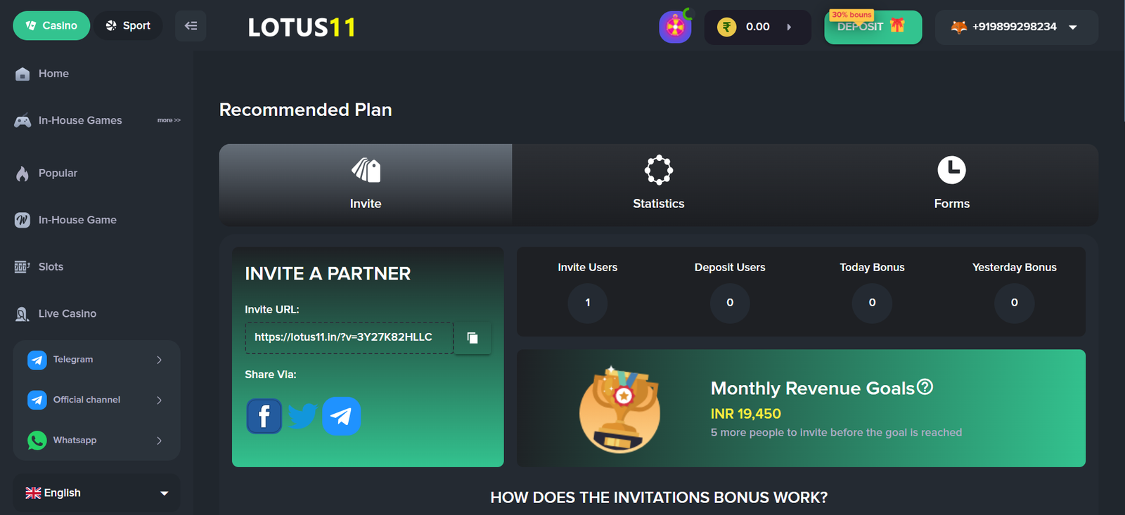 Refer and Earn in Lotus11 App