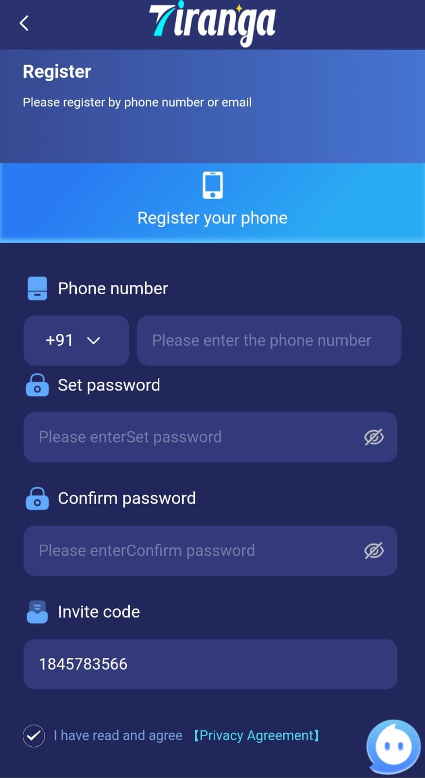 How to Register Tiranga Games App